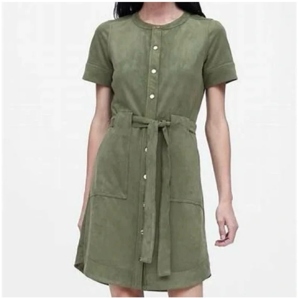 Banana Republic vegan suede shirt dress - size 0P - Olive green